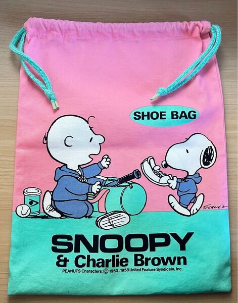 SNOOPY スヌーピー チャーリーブラウン レトロ 巾着 シューズバッグ ポーチ 靴小物入れ 当時物 コレクション