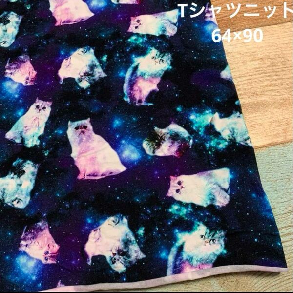 宇宙ねこ柄 ニット生地 はぎれ 猫 スペースキャット