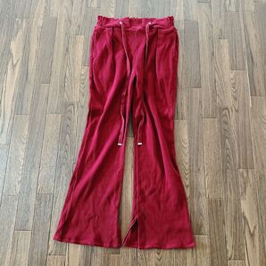 OZOC オゾック ウエストゴム 赤いリブ編みフレアパンツ