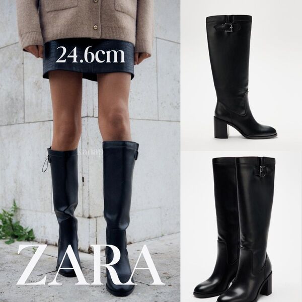 ZARA ザラ バックル付きヒールブーツ 38