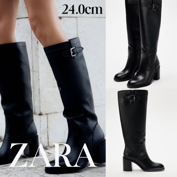 ZARA ザラ バックル付きヒールブーツ 37