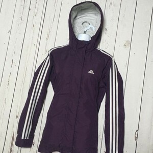 adidas★フーディー中綿ブルゾン【M/パープル×ホワイト】フルジップ/比翼仕立て/3ストライプス/アディダス◆K40