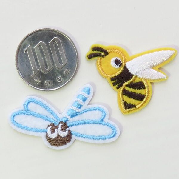 【2種セット】ハチ トンボ 昆虫 刺繍 アイロン ワッペン アップリケ 2507 手芸用品 アレンジ patch パッチ