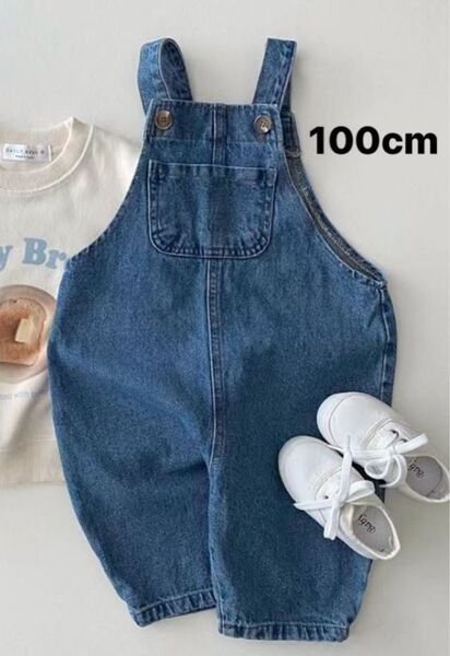 オーバーオール 100cm デニム ブルーフロントポケット付き キッズ 子供用