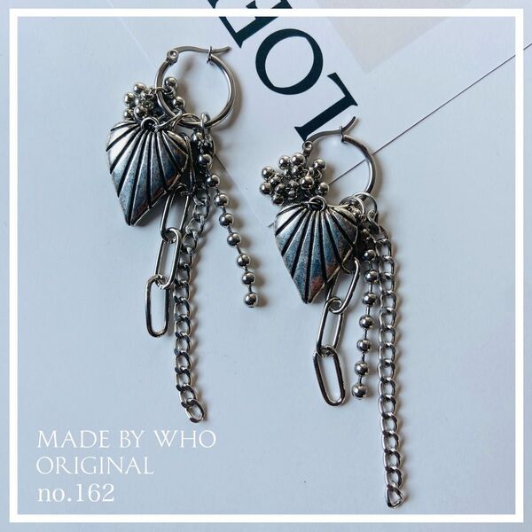 no.162 着せ替えアクセ アンティークシルバー ハート ピアス イヤリング
