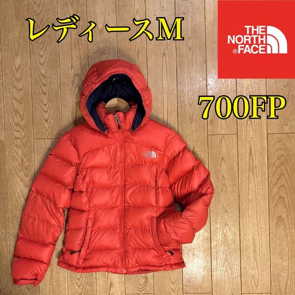 ノースフェイス レディースM ダウンジャケット 700FP レッド ヌプシ