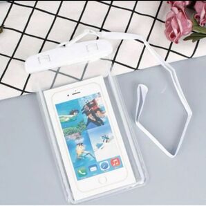 スマホ防水カバー アイホン&アンドロイド機種対応 ストラップ付き ホワイト 水中撮影 防水防塵