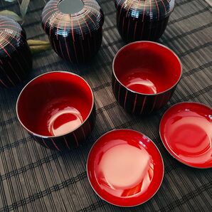 【未使用品】千筋十草 漆器椀 小吸椀 箸洗 5客