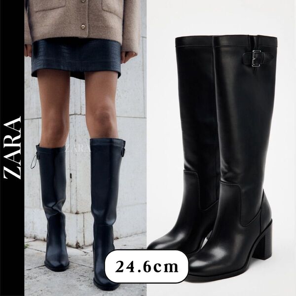 ZARA ザラ バックル付きヒールブーツ 38
