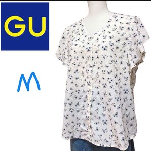 GU 花柄フリルブラウス ノースリーブ M トップス ブラウス