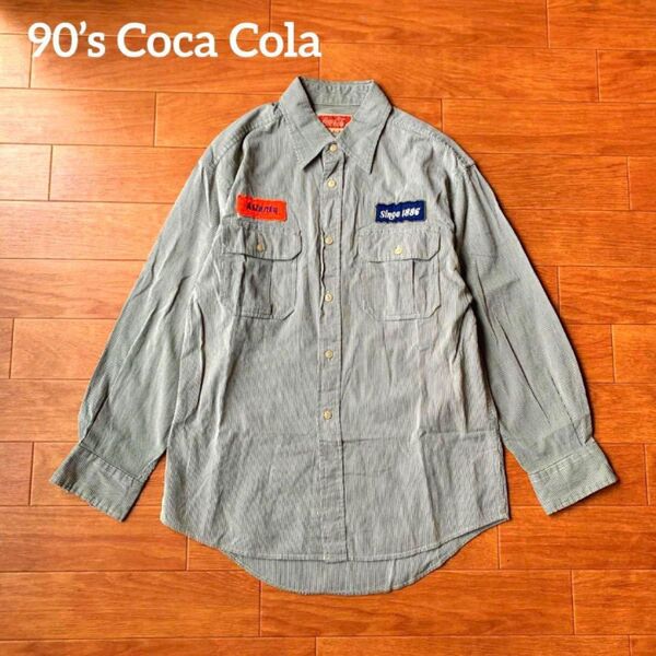 90s Coca-Cola ストライプ柄 長袖 ワークシャツ Lサイズ ヴィンテージ
