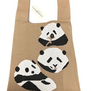 【最終値下げ】HUNDRED パンダ柄 ニットバッグ ベージュ ブラウン 新品未使用