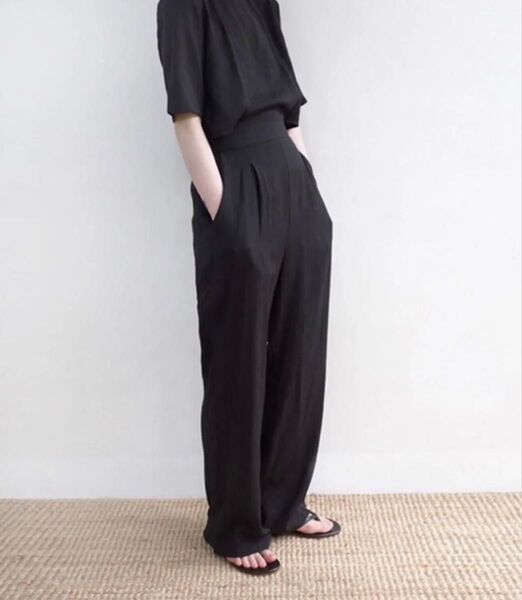 ブラック セットアップ ワイドパンツ 半袖
