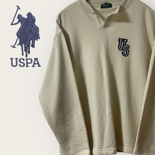 USPA ユーエスポロアッスン トレーナー ニット 薄手 ヘンリーネック