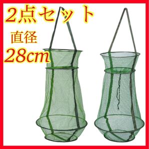 活かしスカリ 直径28cm 2個セット 釣り具 折り畳み コンパクト ビク 餌