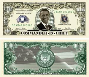 バラック・オバマ・パロディ紙幣2枚セット（大統領選挙記念2008ドル紙幣＆ Yes We Can 100万ドル紙幣）
