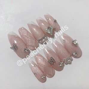 ネイルチップ 韓国 蝶 フレンチ マグネット キルティング ハート