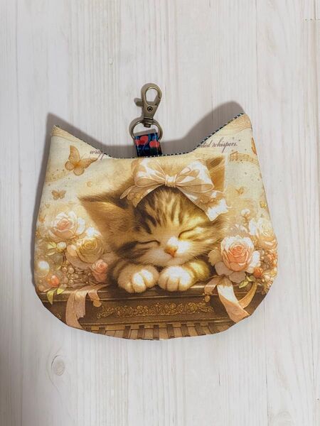 ハンドメイド バネポーチ リバティ ねこちゃん