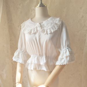  Lolita lady's blouse roli.ta summer . minute sleeve .. feeling body type cover .. lovely lovely race .... frill . white 