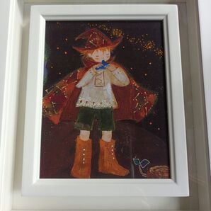 前田麻里 「オカリナを吹く少年」工芸画(オフセット)約14cm×約18cm額縁約24.8cm×約28.8cm タイムセール3時間