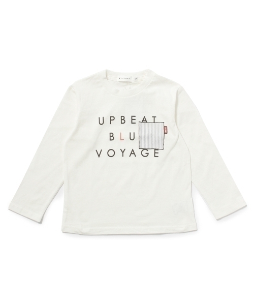 新品 THE SHOP TK ストライププリントポケットロングTシャツ オフホワイト 140cm