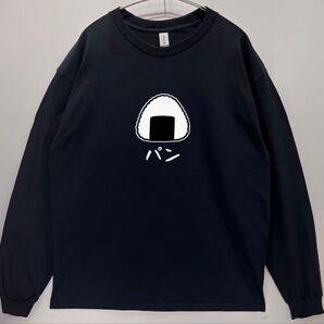 男女兼用 おにぎり→パン なんでやねん ネタ パロディ おもしろロンT 長袖Tシャツ/黒