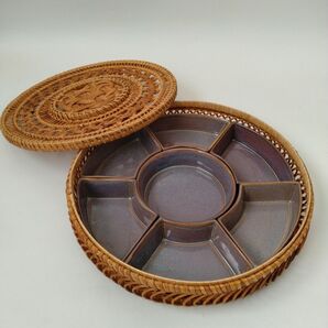 バッチャン焼 オードブル皿 かごセット ベトナム食器 パーティー 希少 レア 手巻き寿司 大皿 レトロ プレート Vietnam