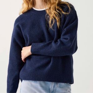 スフレヤーンクルーネックセーター ユニクロ XL BLUE ニット セーター トップス 長袖 秋冬