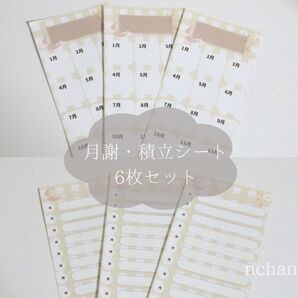 月謝シート 積立シート 6枚セット入り 家計管理グッズ バインダー貯金 積立封筒 月謝袋*.゜