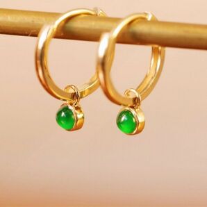 ▼ 天然ヒスイ 2wayピアスk18 ヒスイリングピアス フープピアス