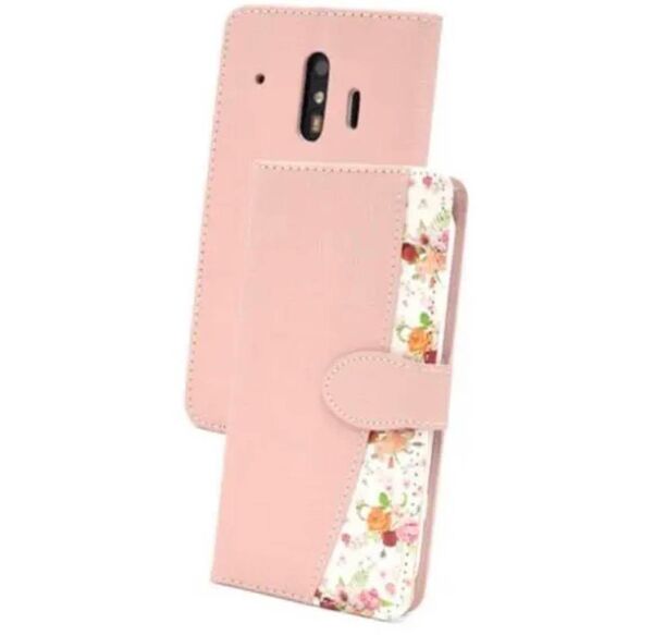 らくらくスマートフォン me F-01L 花柄手帳型ケース ピンク