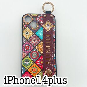 iPhone14plus モロッコタイル柄 ベルト付きケース 1番カラフル