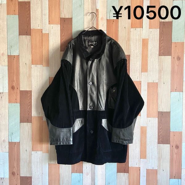 90s 00s vintage 古着 ラム カバーオール レザー切り替え y2k