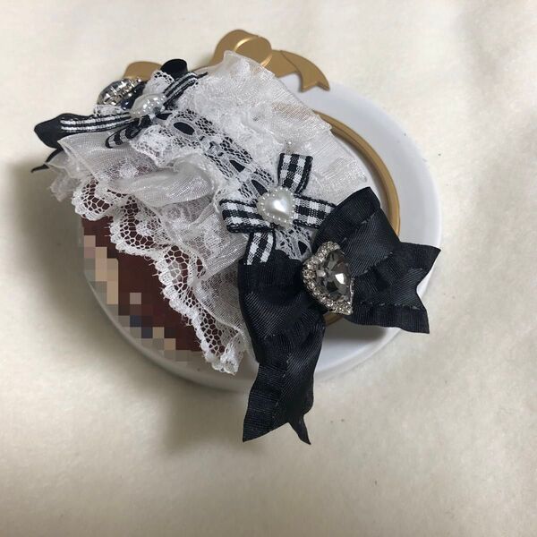 ぬいぐるみ用ヘッドドレス おまんじゅう もちマス もちころ 黒色 白色 リボン 地雷系 ハンドメイド