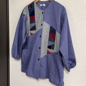 日本製 未使用 久留米 紬 トップス 割烹着