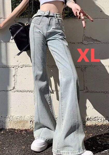ライトブルー ブーツカットデニム レディース デニム 人気 デニムパンツ ワイドパンツ