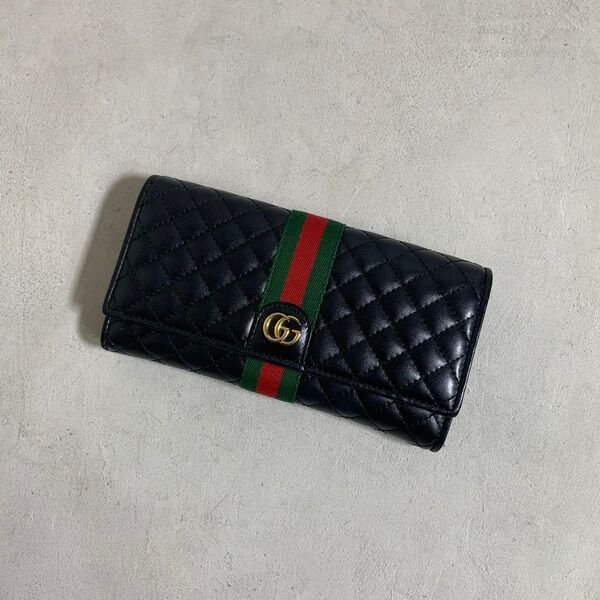 GUCCI グッチ ダブルG 長財布 シェリーライン ブラック キルティング