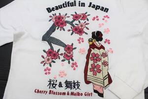 YTL03東洋MスカT桜 舞妓 チェリーブロッサムBeautiful in Japanビューティフル 刺繍 長袖Tシャツ テーラー東洋