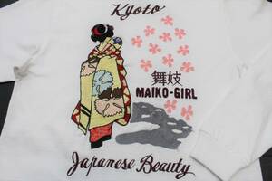 YTL01東洋MスカT舞妓 桜 京都JAPANジャパニーズ ビューティーKyoto刺繍 長袖Tシャツ テーラー東洋