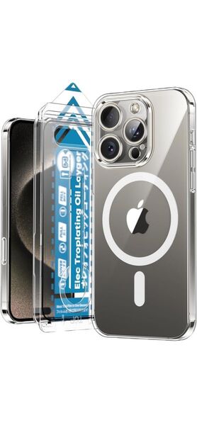 iPhone 15 Pro ケース MagSafe対応 耐衝撃 透明 傷つけ防止背面 マグネット搭載 ワイヤレス充電