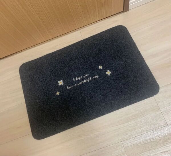 【新品】お花刺繍玄関マット フラワー 室内 室外 滑り止め付き グレー 玄関マット ドアマット