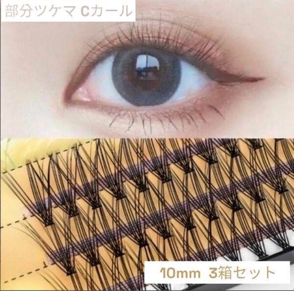 【新品未使用】マツエク 10mmサイズ 3個セット 部分ツケマ Cカール ブラック 立体感 ブラック 黒色