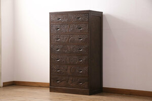 R-049868 Vintage furniture beautiful goods tradition industrial arts light .. carving Sakura. carving . super beautiful . chest ( costume chest of drawers, Western-style clothes chest, drawer )(R-049868)