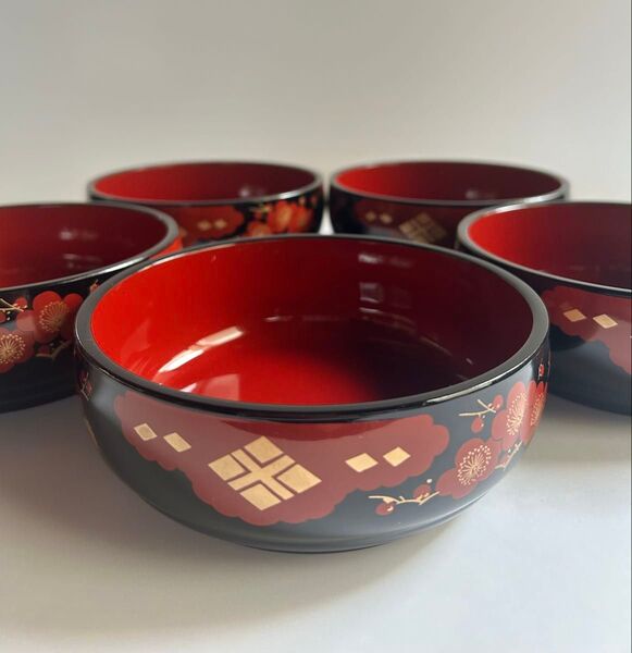 漆器 大ぶりお椀 漆器のナカムラ 丼椀 すし椀 未使用 5客 箱無し