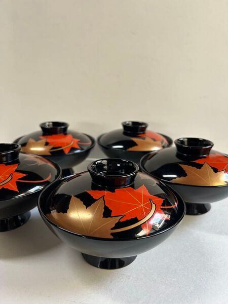 漆塗り 蓋付き お吸物椀 5客セット 和食器
