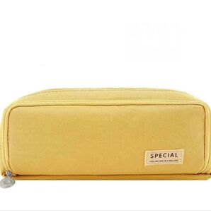 両面開き大容量ペンケース筆箱 多機能 化粧ポーチ 学生 社会人用 イエロー