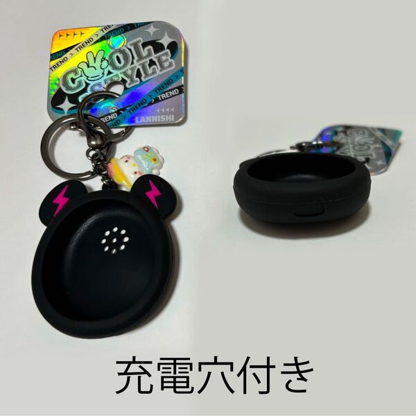 たまごっちユニ シリコン カバー ケース 黒い電気クマ (ピンク耳)
