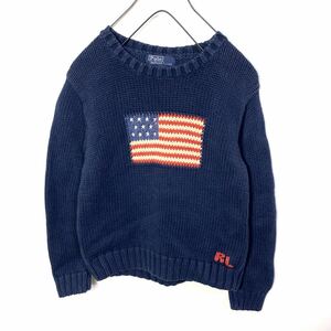 # made in Japan for children Vintage Polo by Ralph Lauren Ralph Lauren star article flag cotton knitted sweater old clothes American Casual navy size 6#