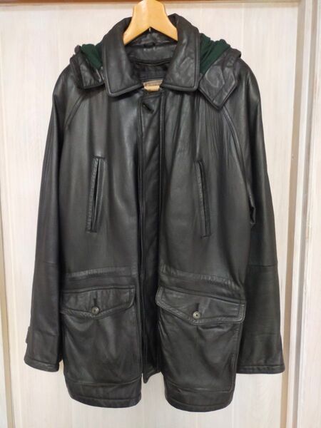 TUCSON フード付き 2way 黒レザージャケット Lサイズ 価格相談可能 ブラック 羊革 レザーコート 本革 LEATHER