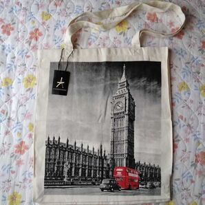 プライマークPrimark イギリス ビッグ・ベン ダブルデッカー トートバッグ NATURAL